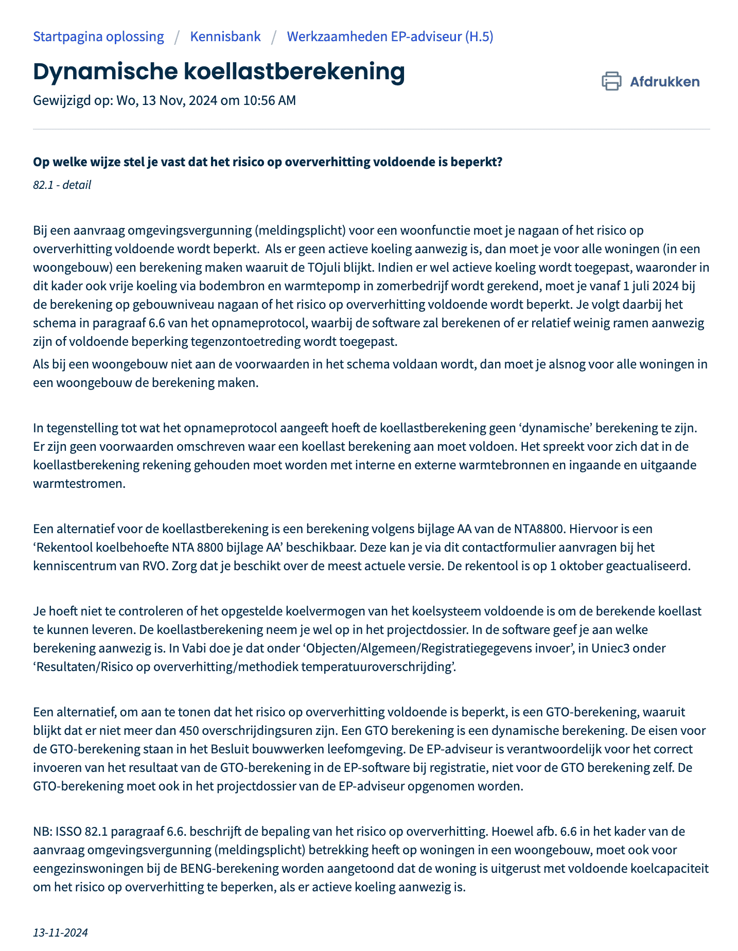 artikel Stichting KEGO Een kopie van een artikel uitk de databank van Stichting KEGO met betrekking tot Dynamische koellastberekening